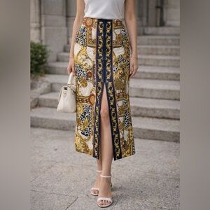 Cache Baroque Chain Print Midi Skirt Size M NWT County Club Old Money Luxe Glam